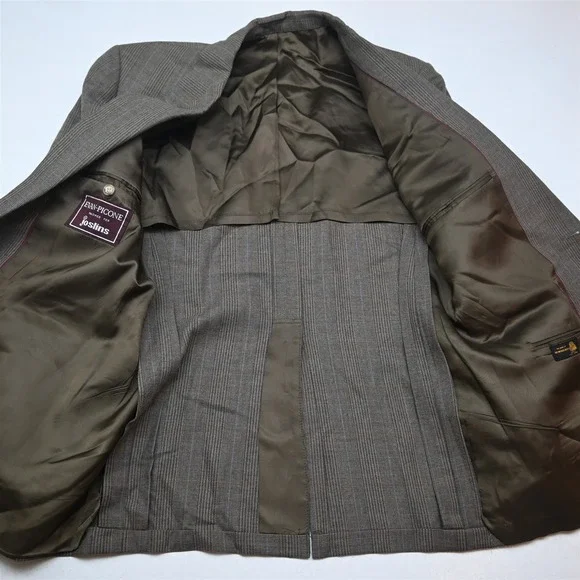Vtg USA Made 42R 32x30 Brown Glenn Check Wool Mens Jacket Pants Suit